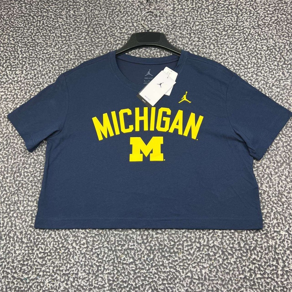 Air Jordan Michigan Wolverines Dri-FIT Shirt Women Medium Navy Blue Cropped New